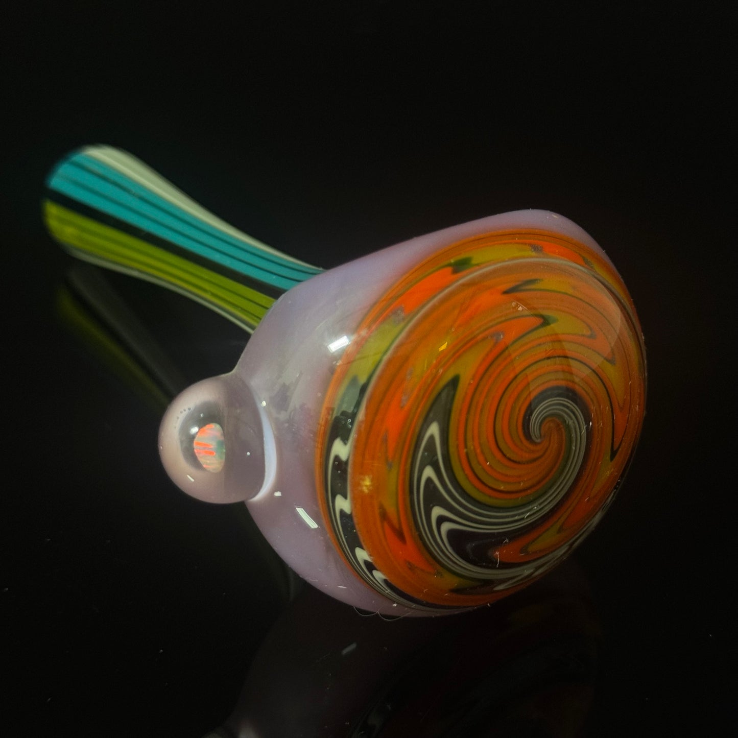 Full Linework Switchback Glass Pipe, Pink Slyme, Heady Hand Blown with An Opal