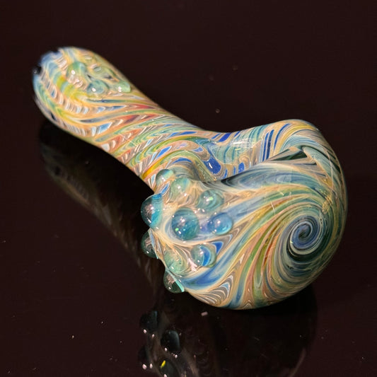 Blue & Green Cobalt Wrapped Color Glass Heady Pipe Hand Blown