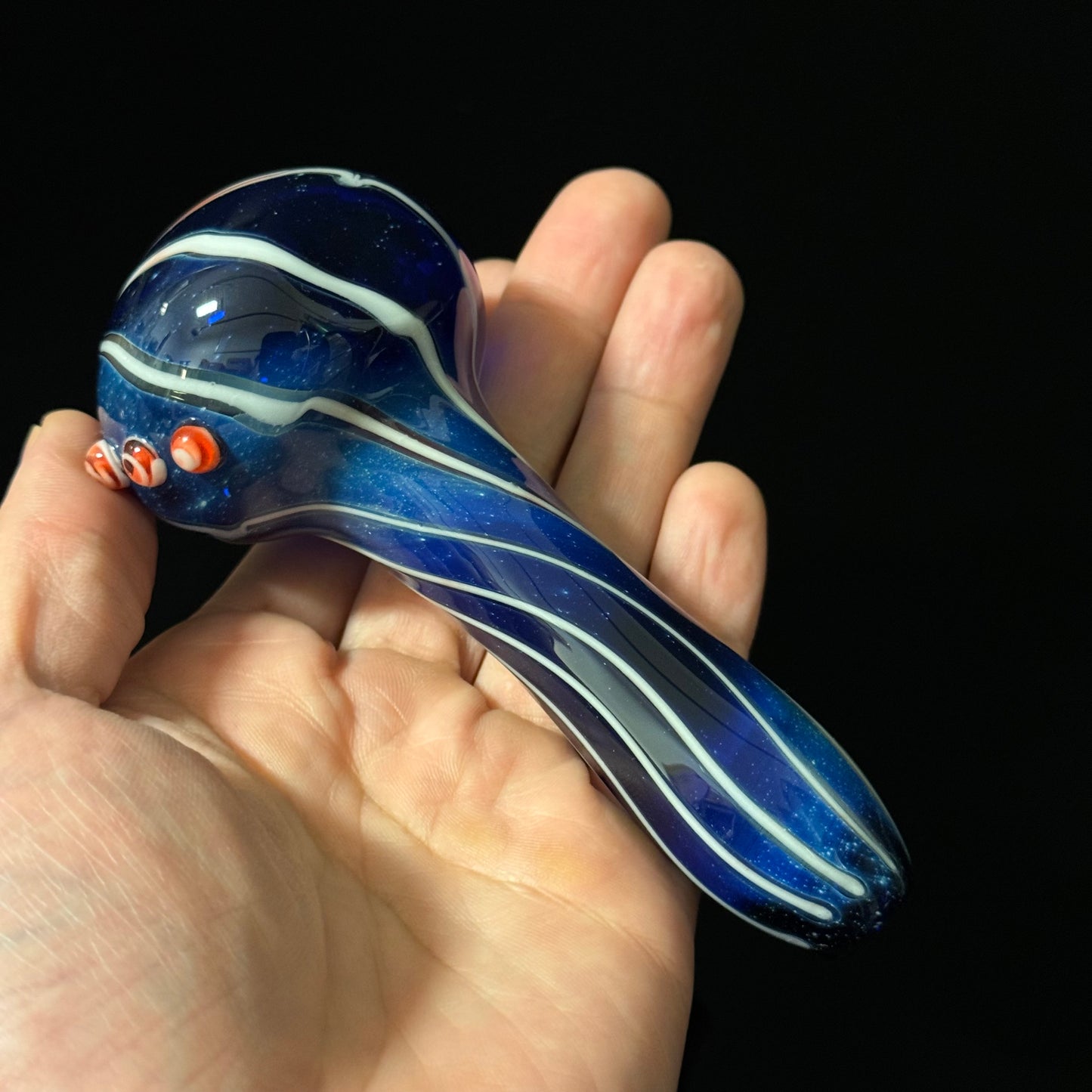 Blue Cobalt Wrapped Color Glass Heady Pipe Hand Blown