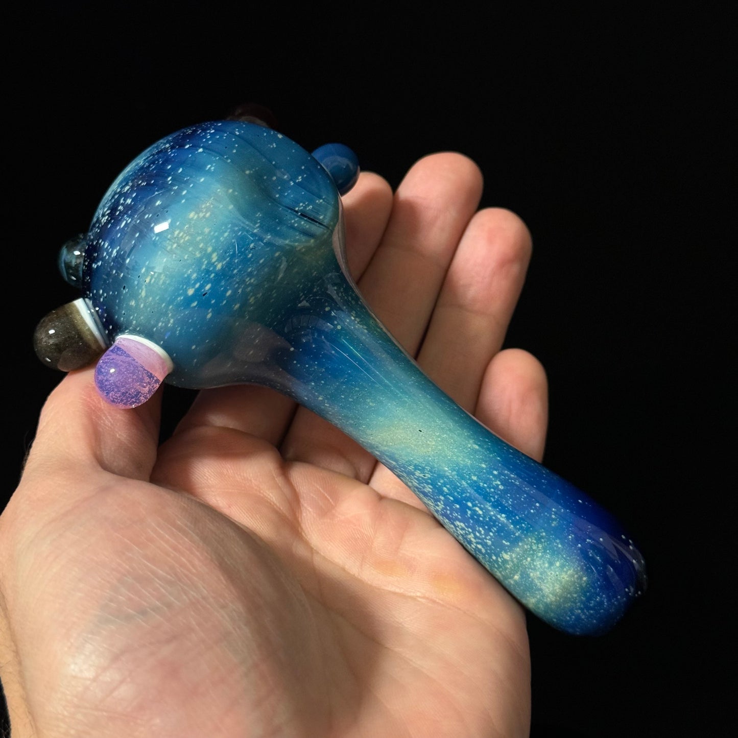 Slyme Blue Space Galaxy Nebula Glass Pipe Silver Fumed Glass Pipe, Heady Hand Blown