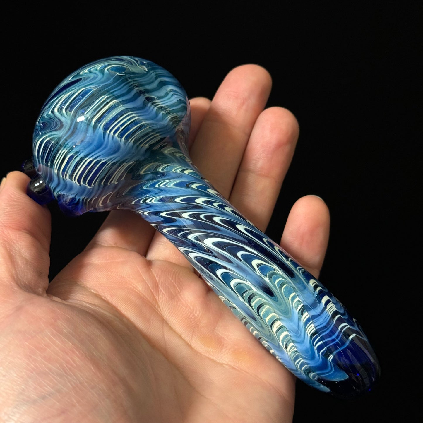 Blue & White Cobalt Wrapped Color Glass Heady Pipe Hand Blown