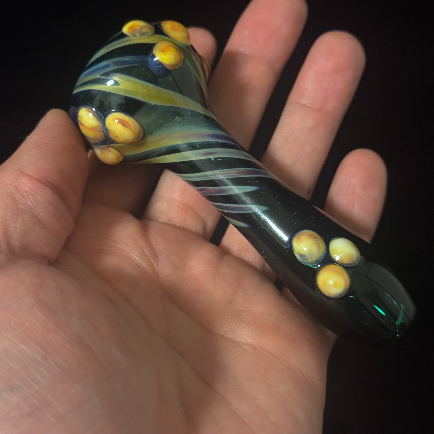 Heavy Green Silver Fumed Glass Heady Chillim Pipe Hand Blown