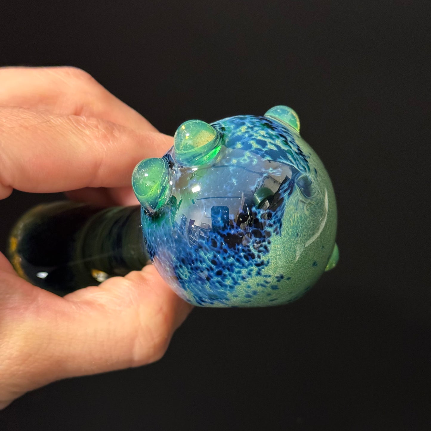 Green & Black Inside Out Glass Pipe Heady Pipe Hand Blown Extra Thick