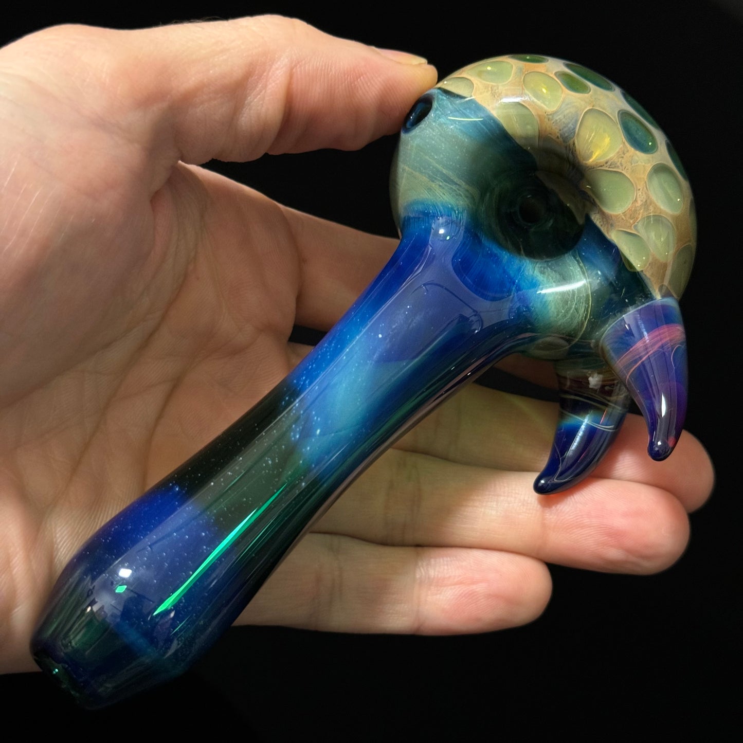 Blue Green Honeycomb Glass Heady Pipe Hand Blown