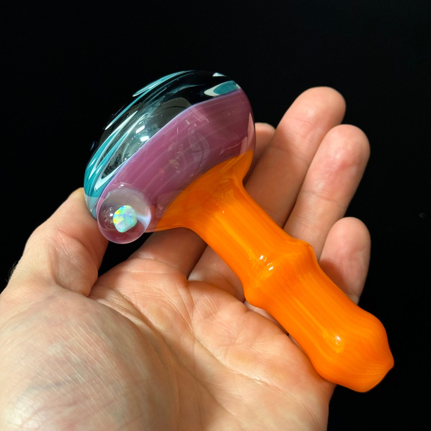 Full Color Linework Glass Pipe, Heady Hand Blown with An Opal