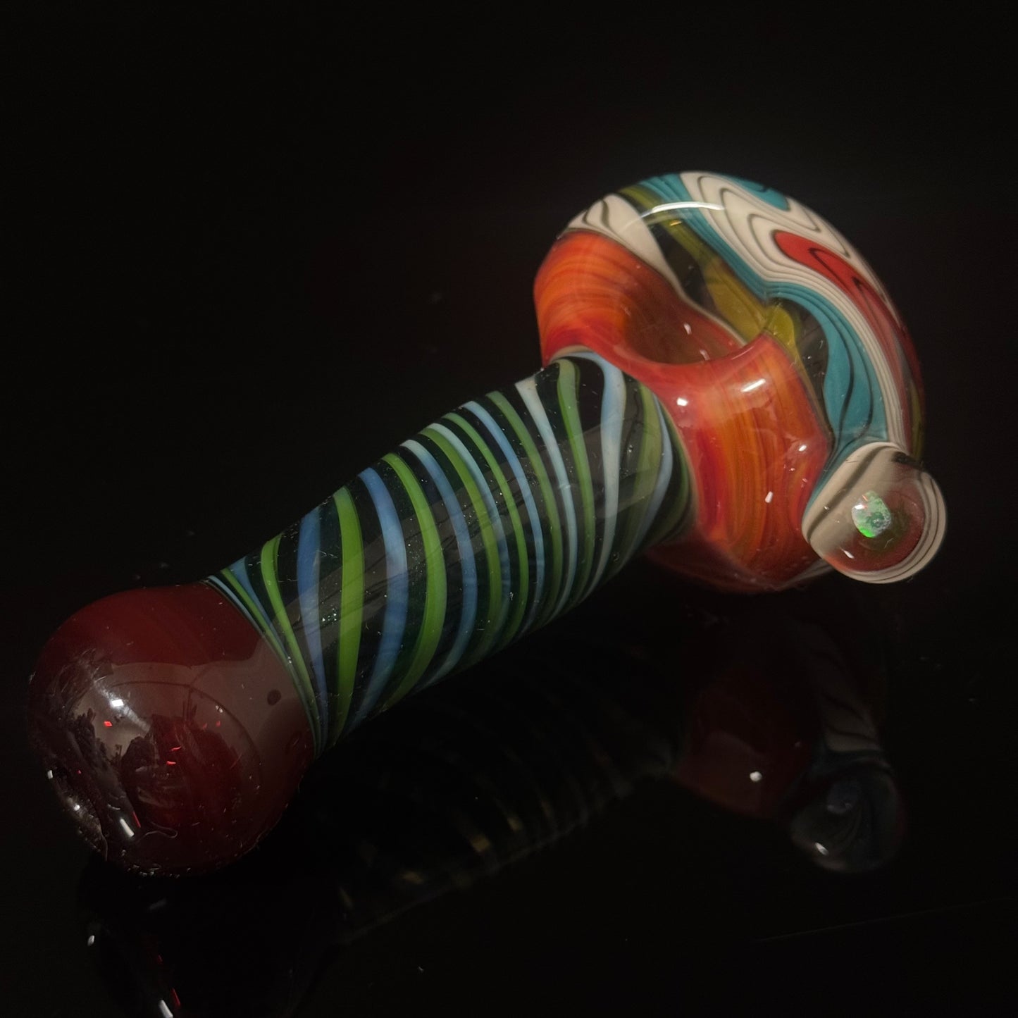 Full Linework Switchback Glass Pipe, Heady Hand Blown with An Opal