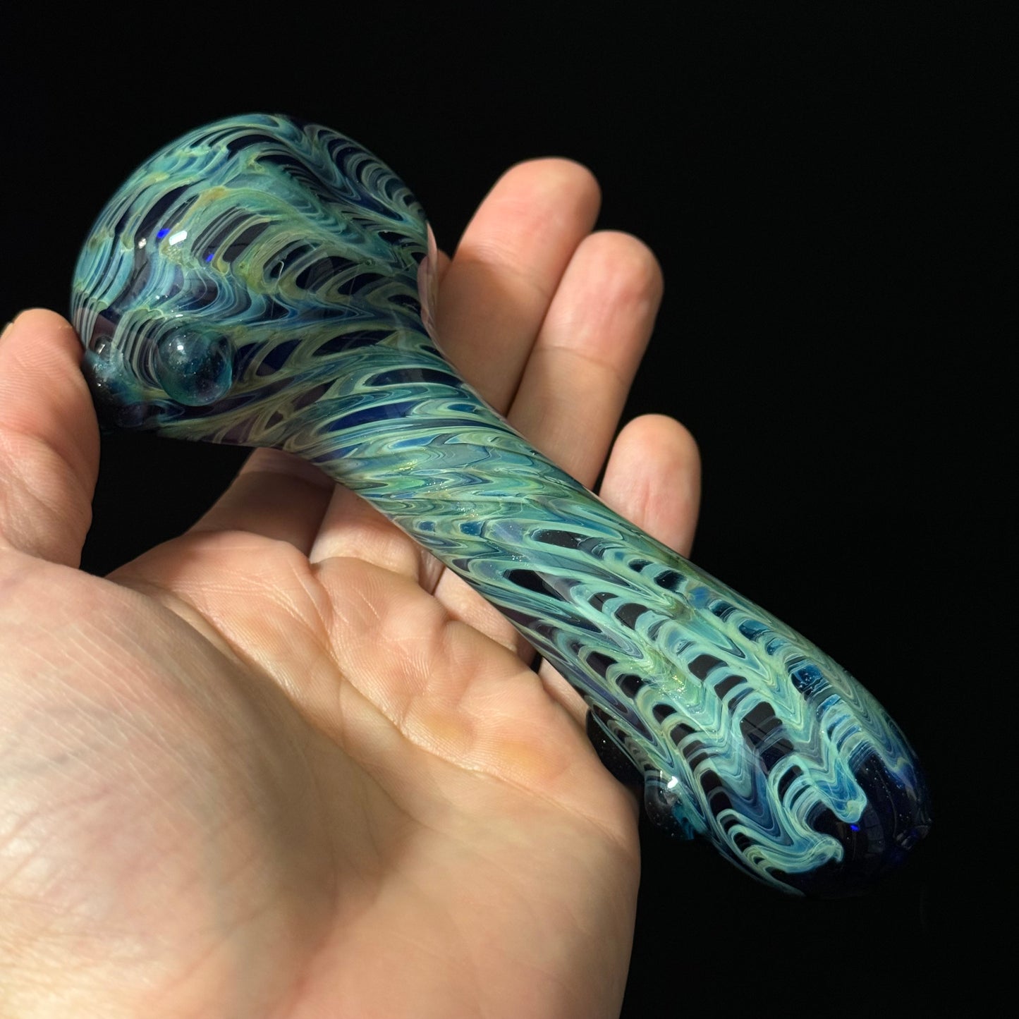 Blue Cobalt Wrapped Color Glass Heady Pipe Hand Blown