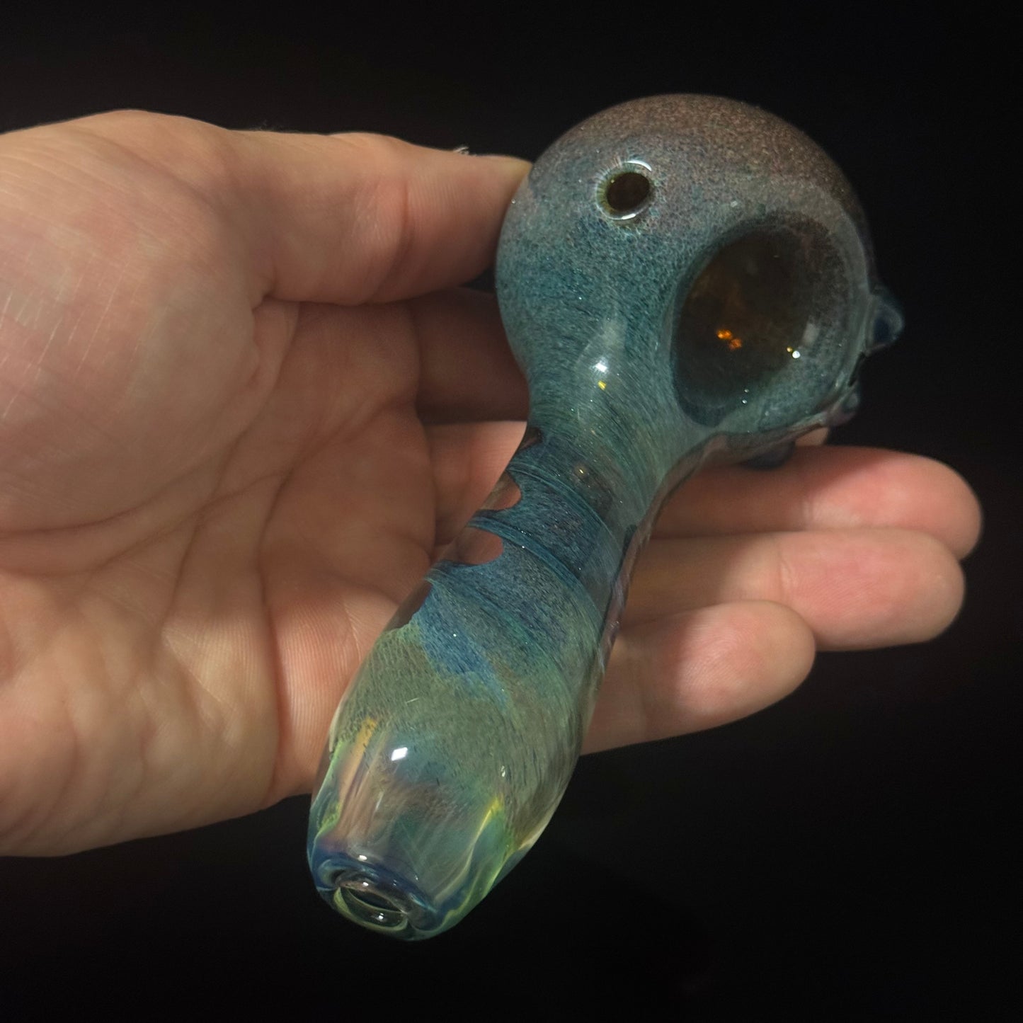 Heavy Inside out Sparkle Blue & Red Glass Pipe Heady Pipe Hand Blown