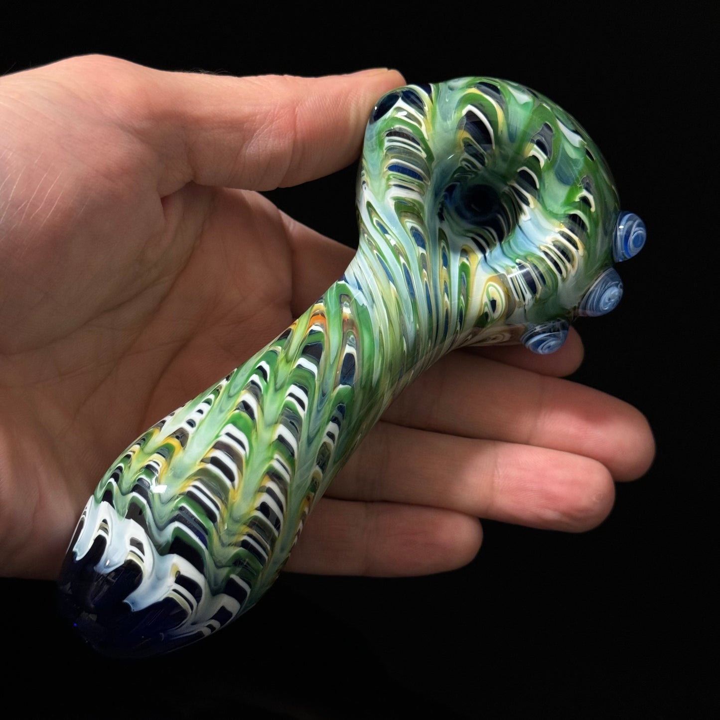 Blue & Green Cobalt Wrapped Color Glass Heady Pipe Hand Blown