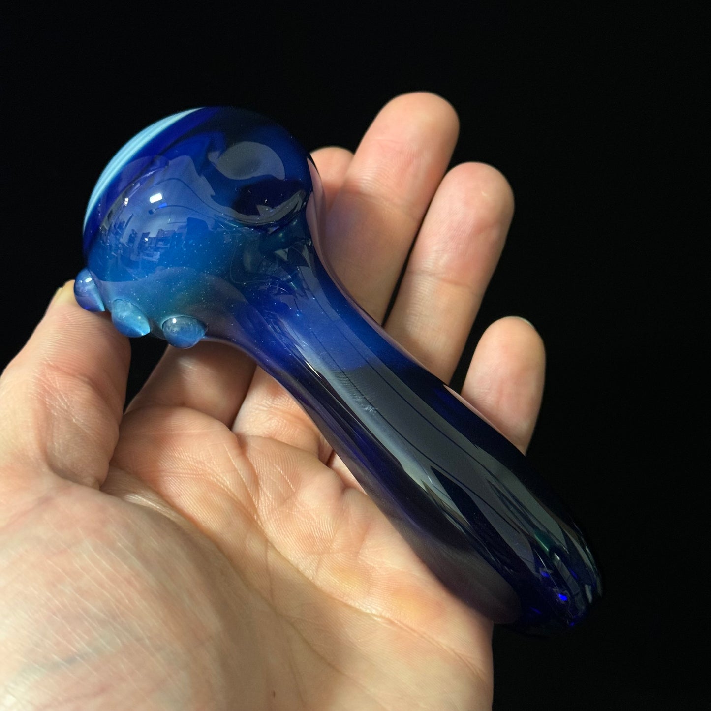 Blue Fumed Cobalt Wrapped Color Glass Heady Pipe Hand Blown