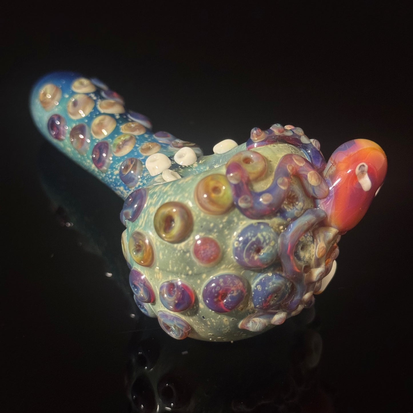 Octopus Barnacle Sea pipe on Blue Fumed Cobalt Color Glass Heady Pipe Hand Blown