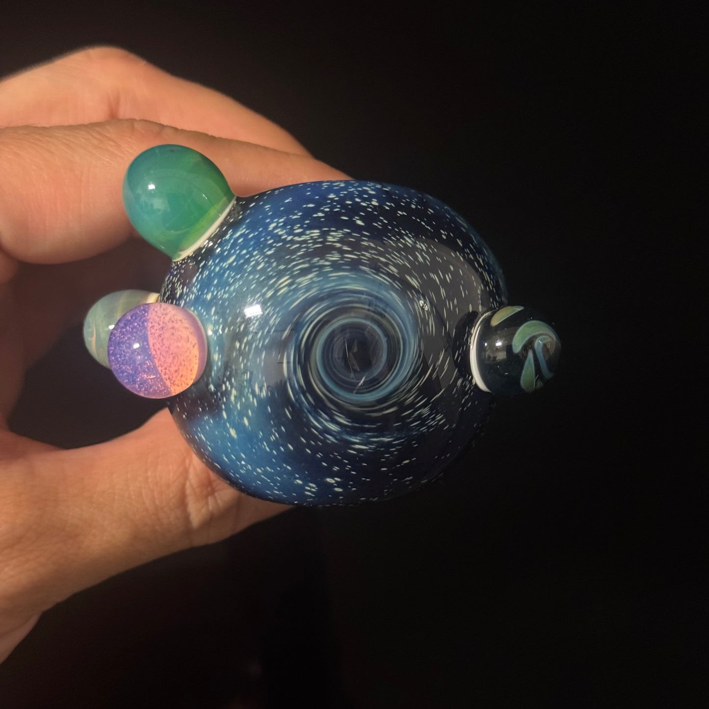 Blue with Slyme Space Galaxy Nebula Glass Pipe Silver Fumed Glass Pipe, Heady Hand Blown