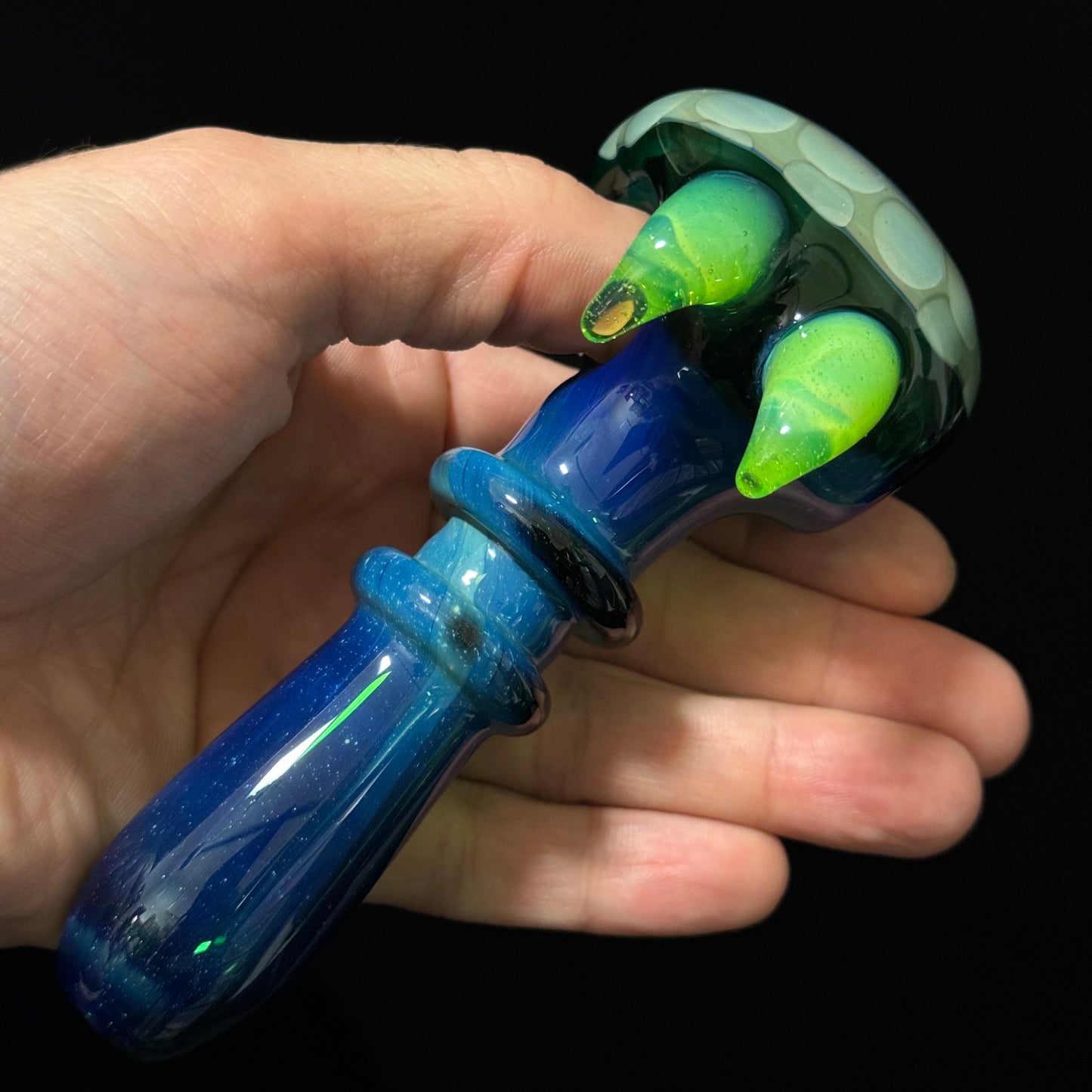 Blue Green Honeycomb Glass Heady Pipe Hand Blown