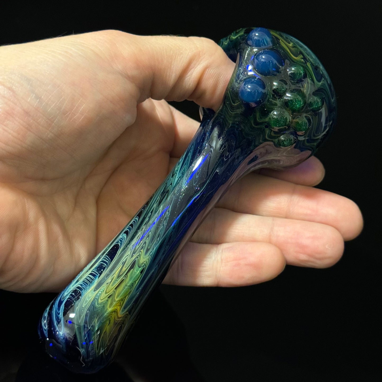 Blue & Green Cobalt Wrapped Color Glass Heady Pipe Hand Blown