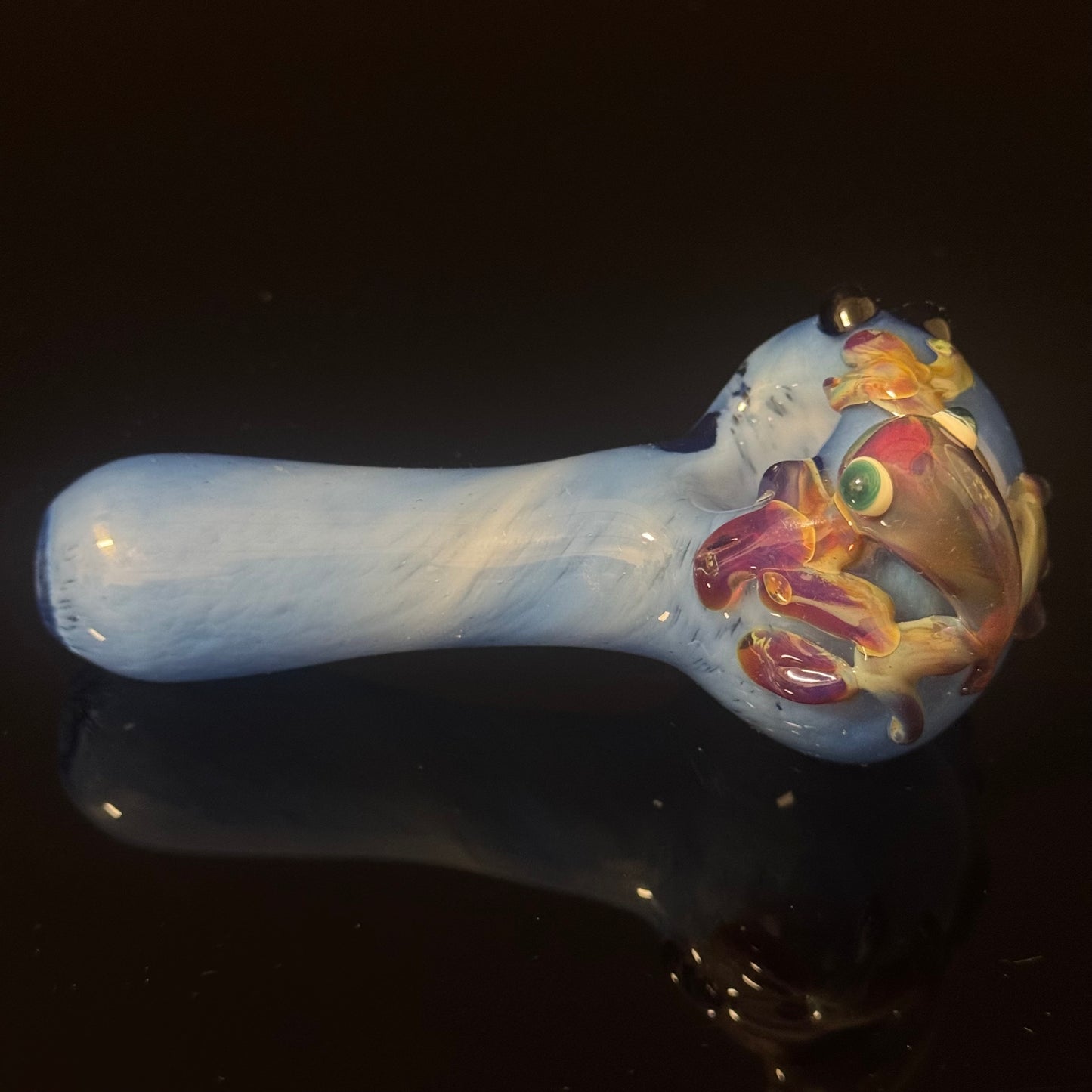 Frog Sculpture on a Multicolor wrapped Glass Pipe, Heady Hand Blown