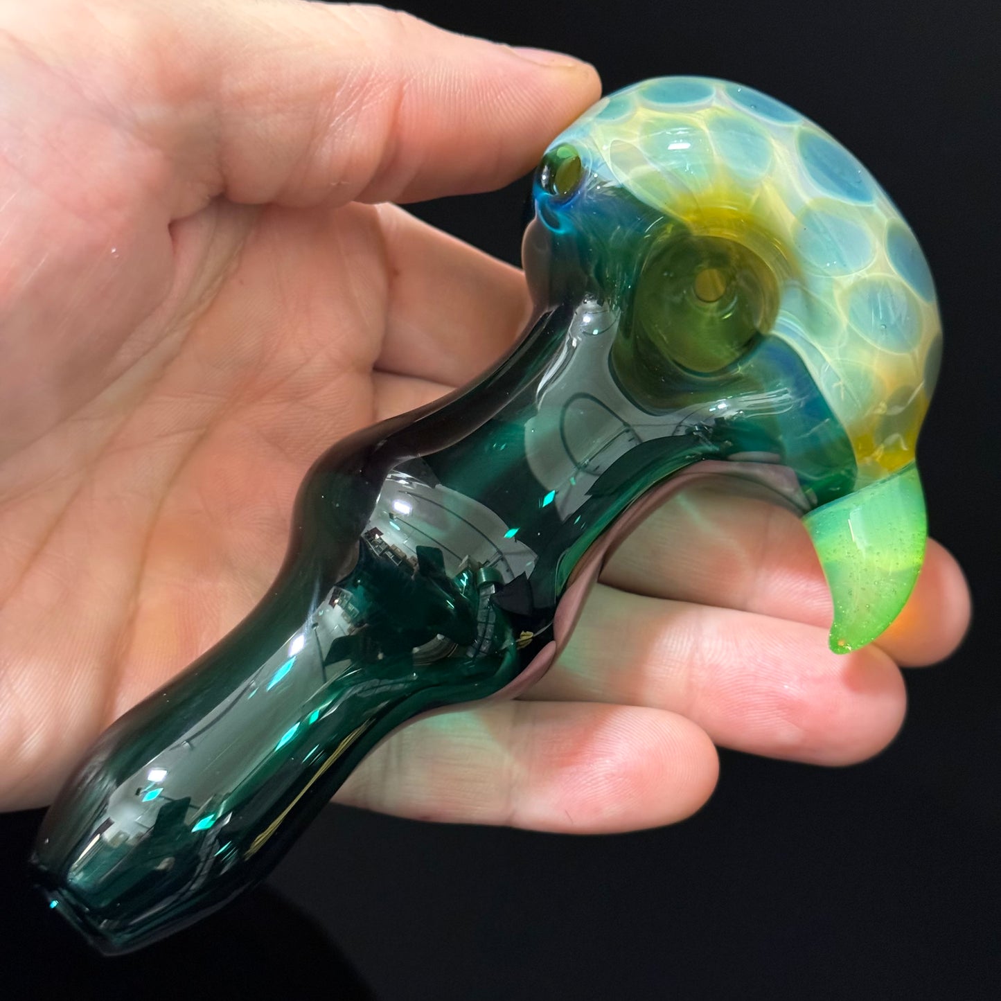 Green Honeycomb Glass Heady Pipe Hand Blown