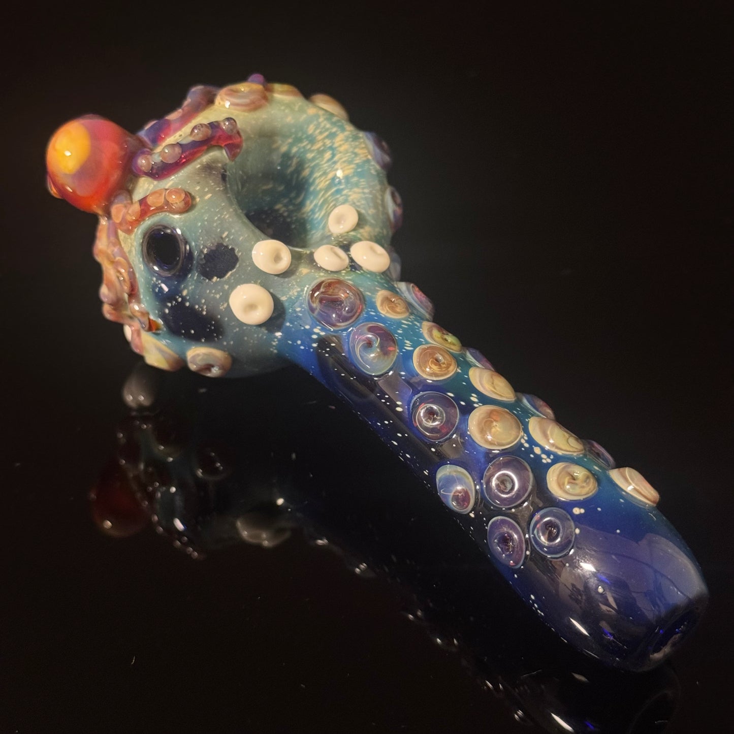 Octopus Barnacle Sea pipe on Blue Fumed Cobalt Color Glass Heady Pipe Hand Blown