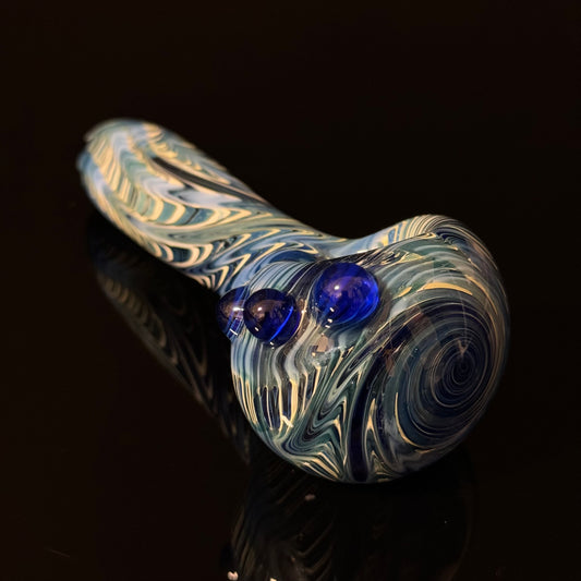 Blue & White Cobalt Wrapped Color Glass Heady Pipe Hand Blown