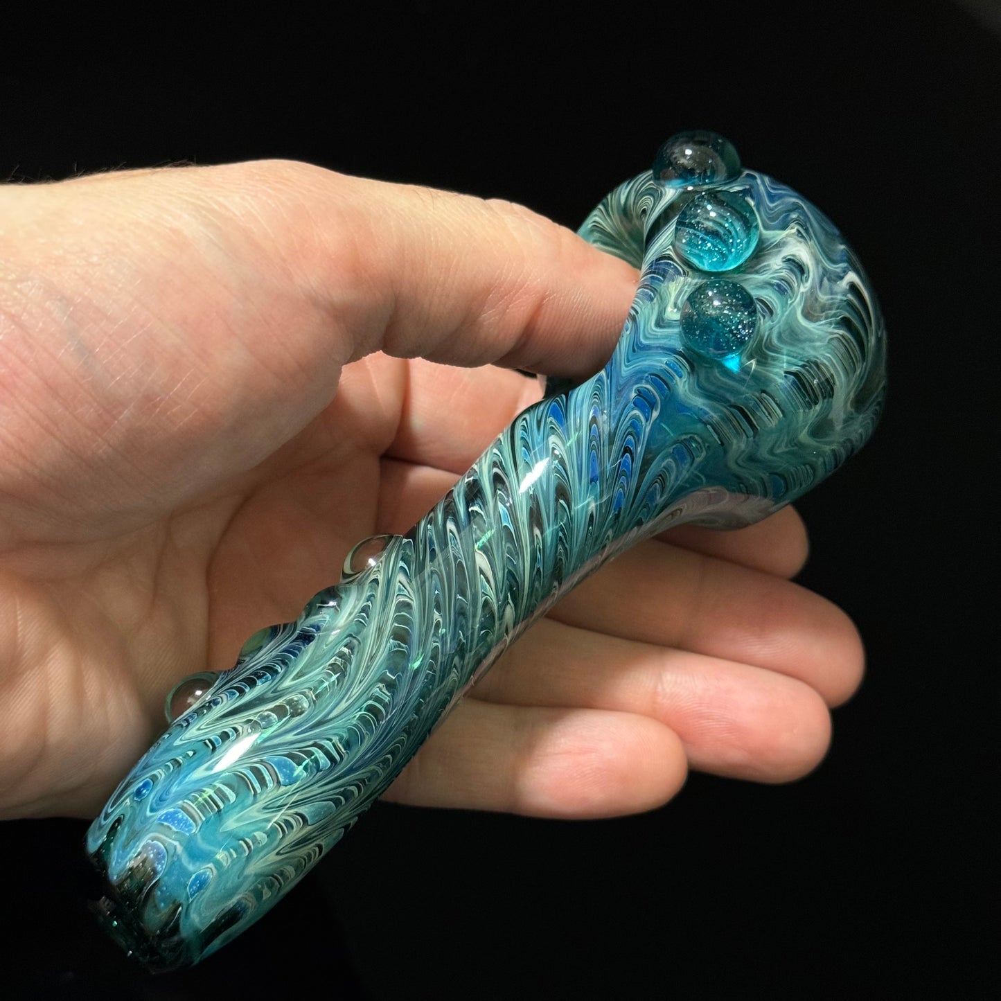 Sparkle Blue & Green Cobalt Wrapped Color Glass Heady Pipe Hand Blown