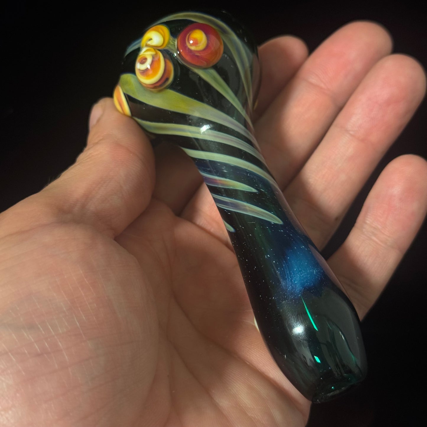 Heavy Green Silver Fumed Glass Heady Chillim Pipe Hand Blown