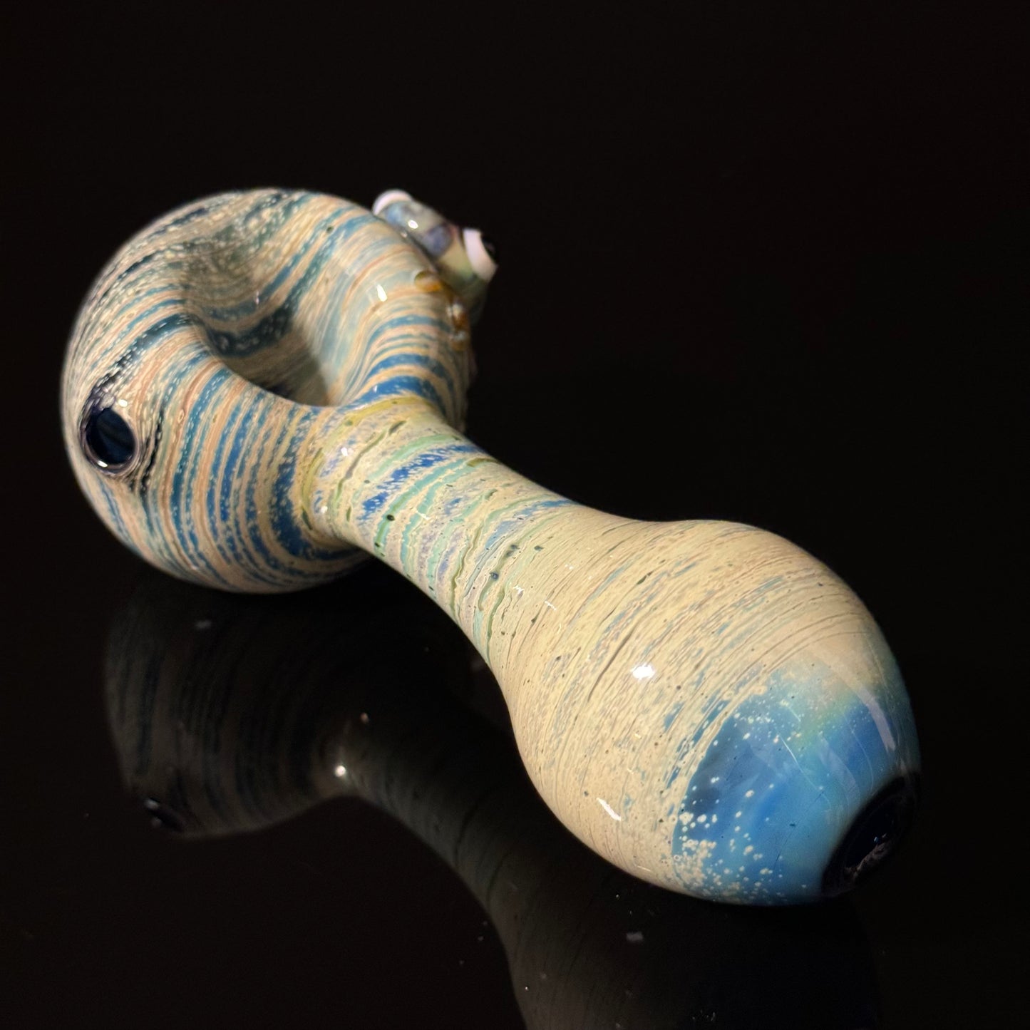 Frog Sculpture on a Multicolor wrapped Glass Pipe, Heady Hand Blown