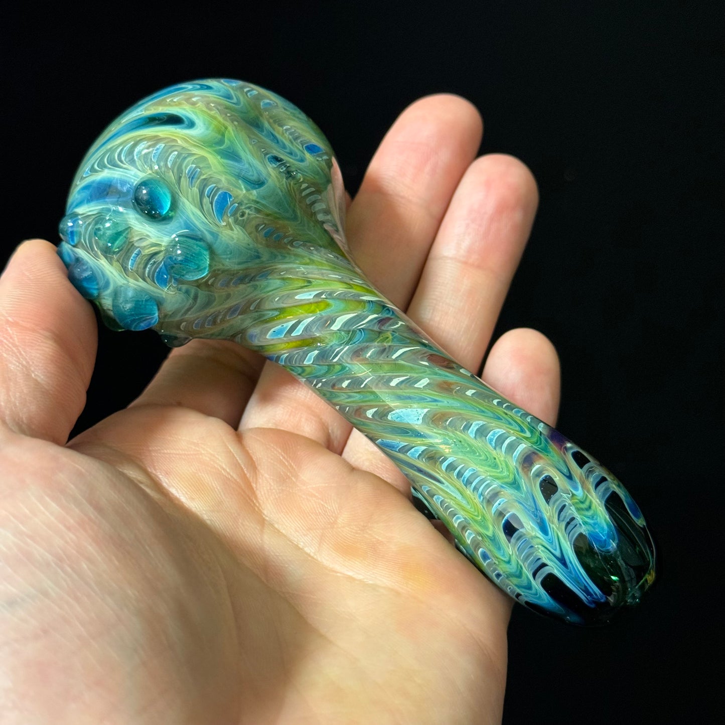 Blue & Green Cobalt Wrapped Color Glass Heady Pipe Hand Blown