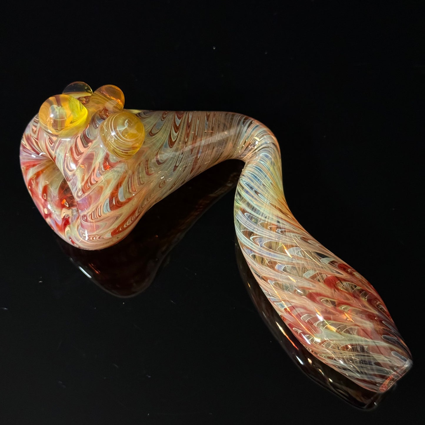 Red Wrapped Silver Fumed Color Changing Glass Sherlock Pipe, Heady Hand Blown