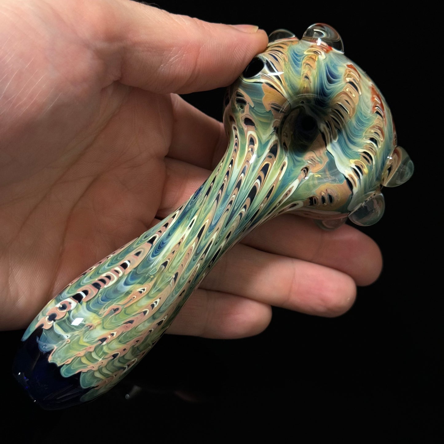 Blue & Green Multicolor Cobalt Wrapped Color Glass Heady Pipe Hand Blown