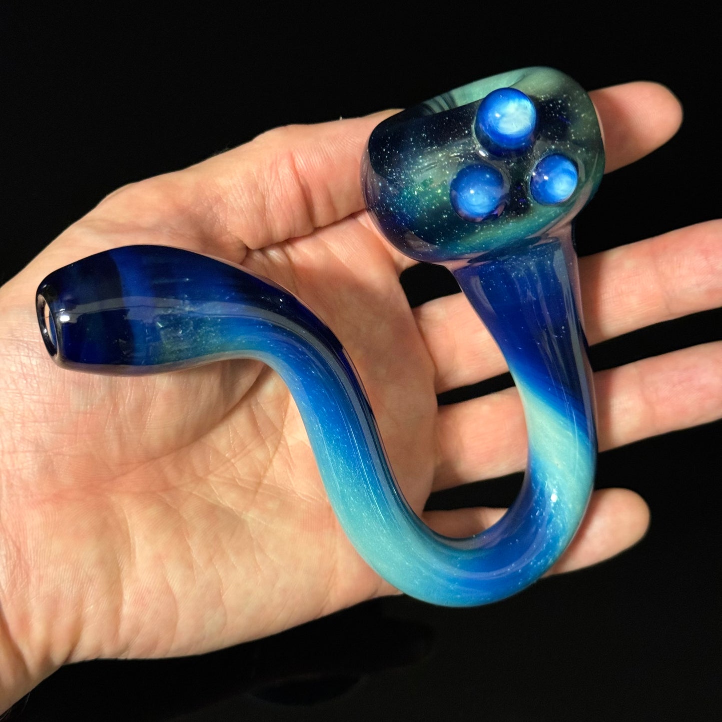 Galaxy Space Silver Fumed Cobalt Glass Sherlock Pipe, Heady Hand Blown