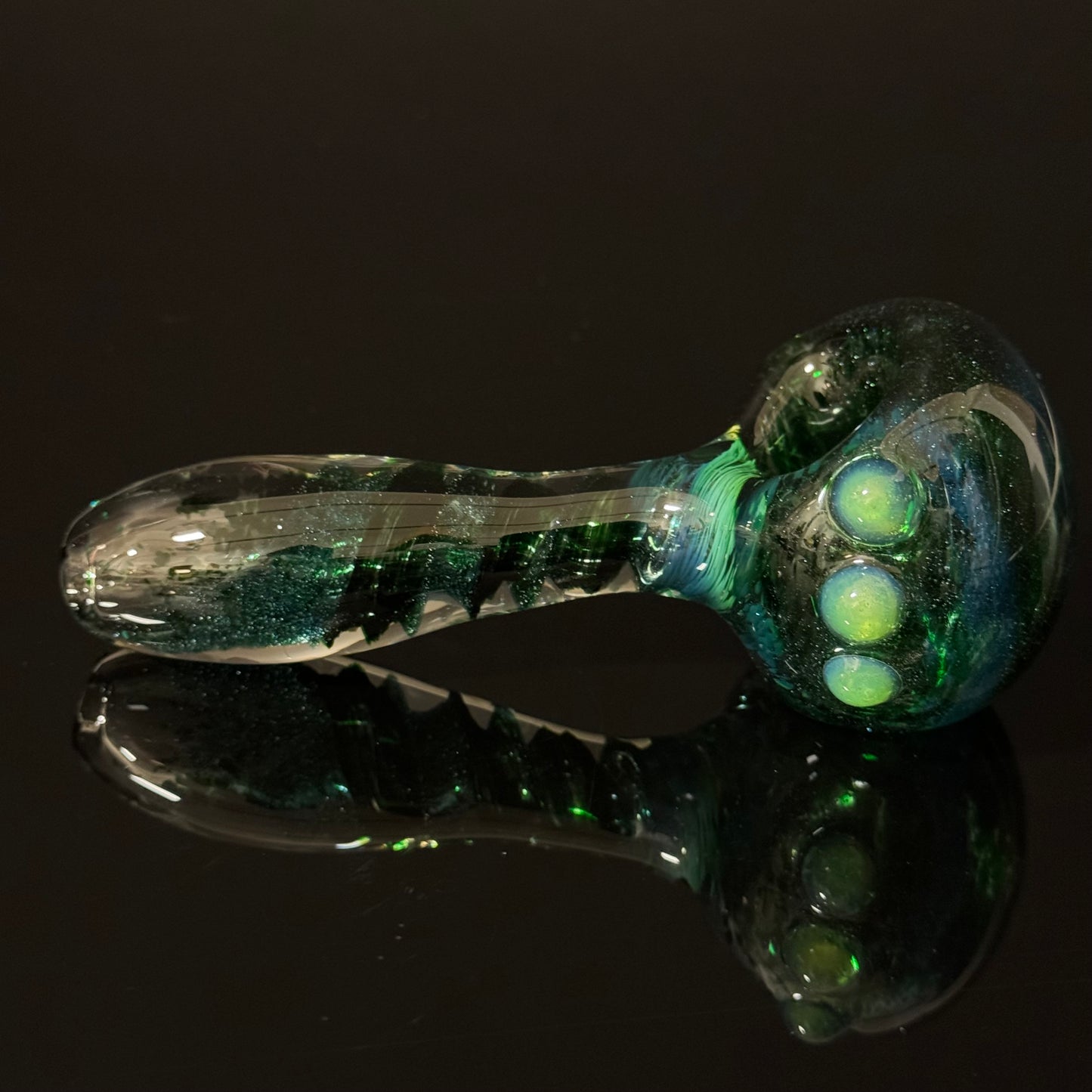 Inside out Sparkle Black & Green Glass Pipe Heady Pipe Hand Blown Extra Thick