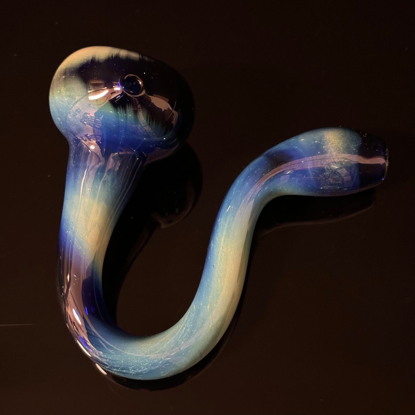 Galaxy Space Silver Fumed Cobalt Glass Sherlock Pipe, Heady Hand Blown