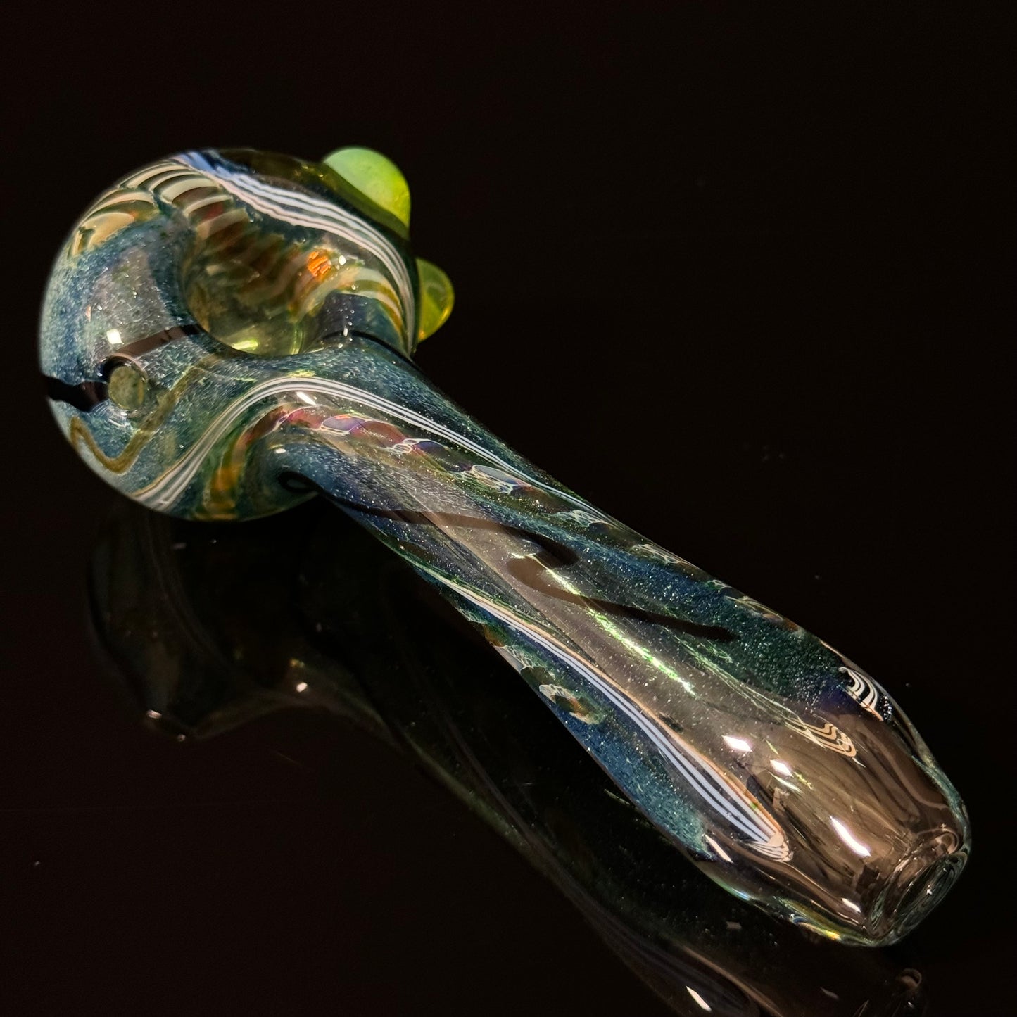 Heavy Inside out Sparkle Blue Glass Pipe with Linework throughout the Heady Pipe