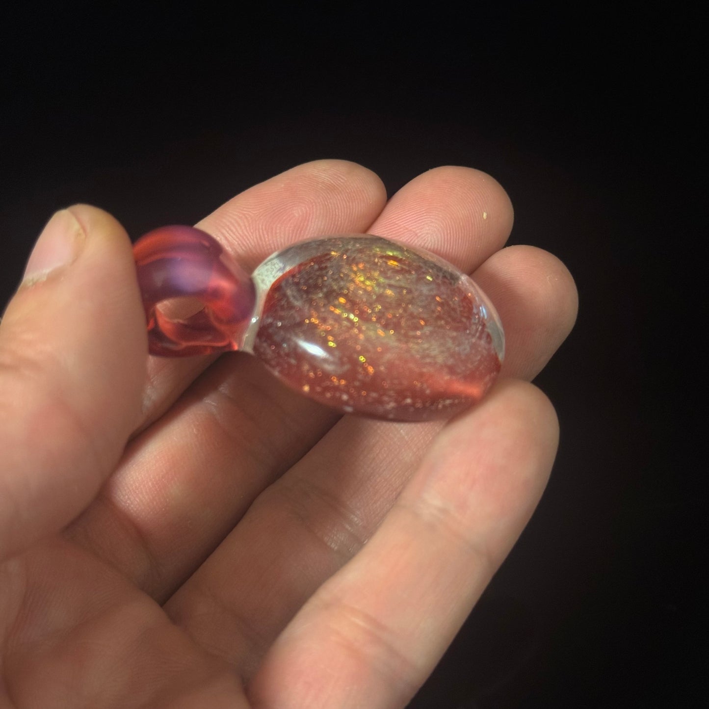 Red Dichro Glass Pendant Necklace Hand Made Pink Bail Loop