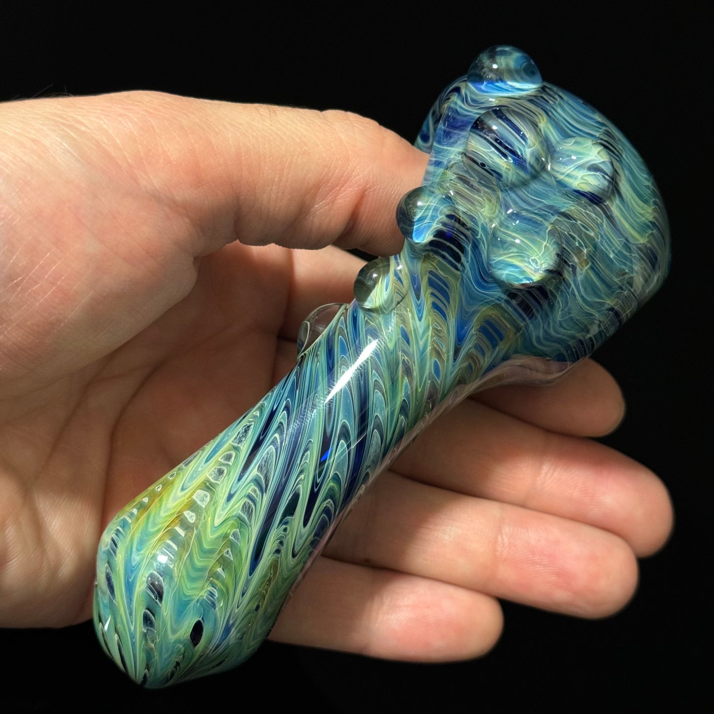 Blue & Green Cobalt Wrapped Color Glass Heady Pipe Hand Blown