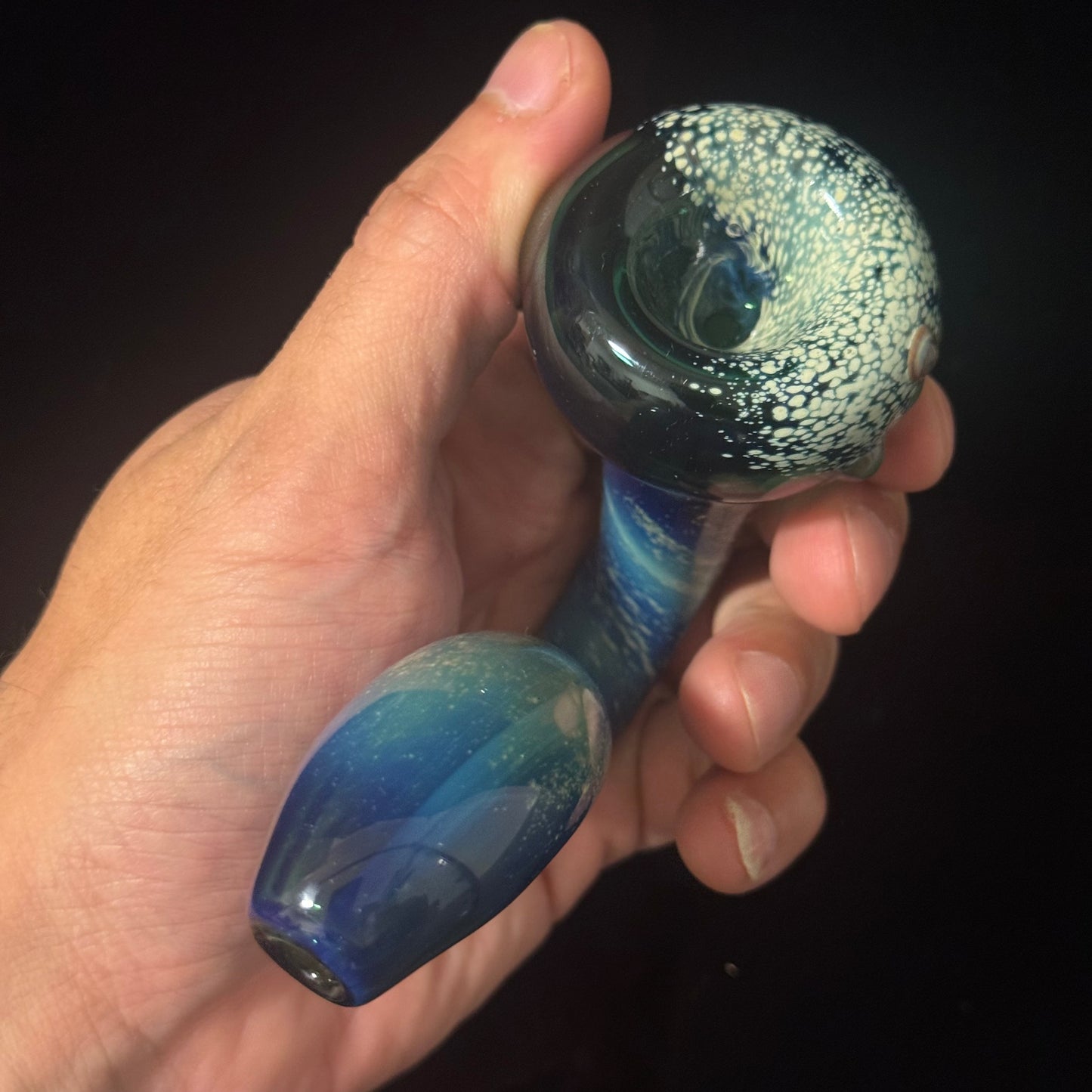 Galaxy Space Silver Fumed Green Blue Glass Sherlock Pipe, Heady Hand Blown