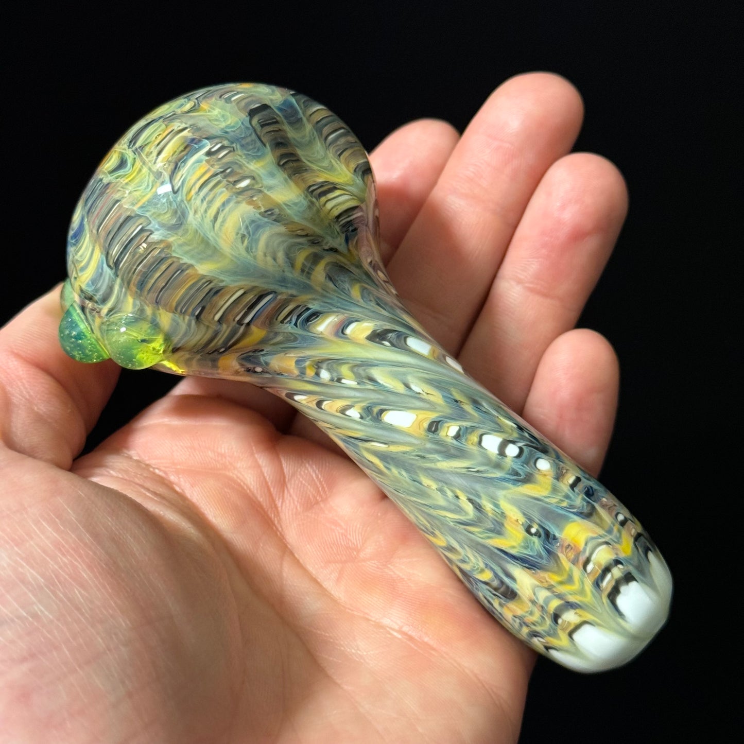 Solid White Pipe with a Multicolor Wrap Heady Hand Blown