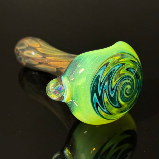 Slyme Color Linework Glass Pipe, Heady Hand Blown with An Opal