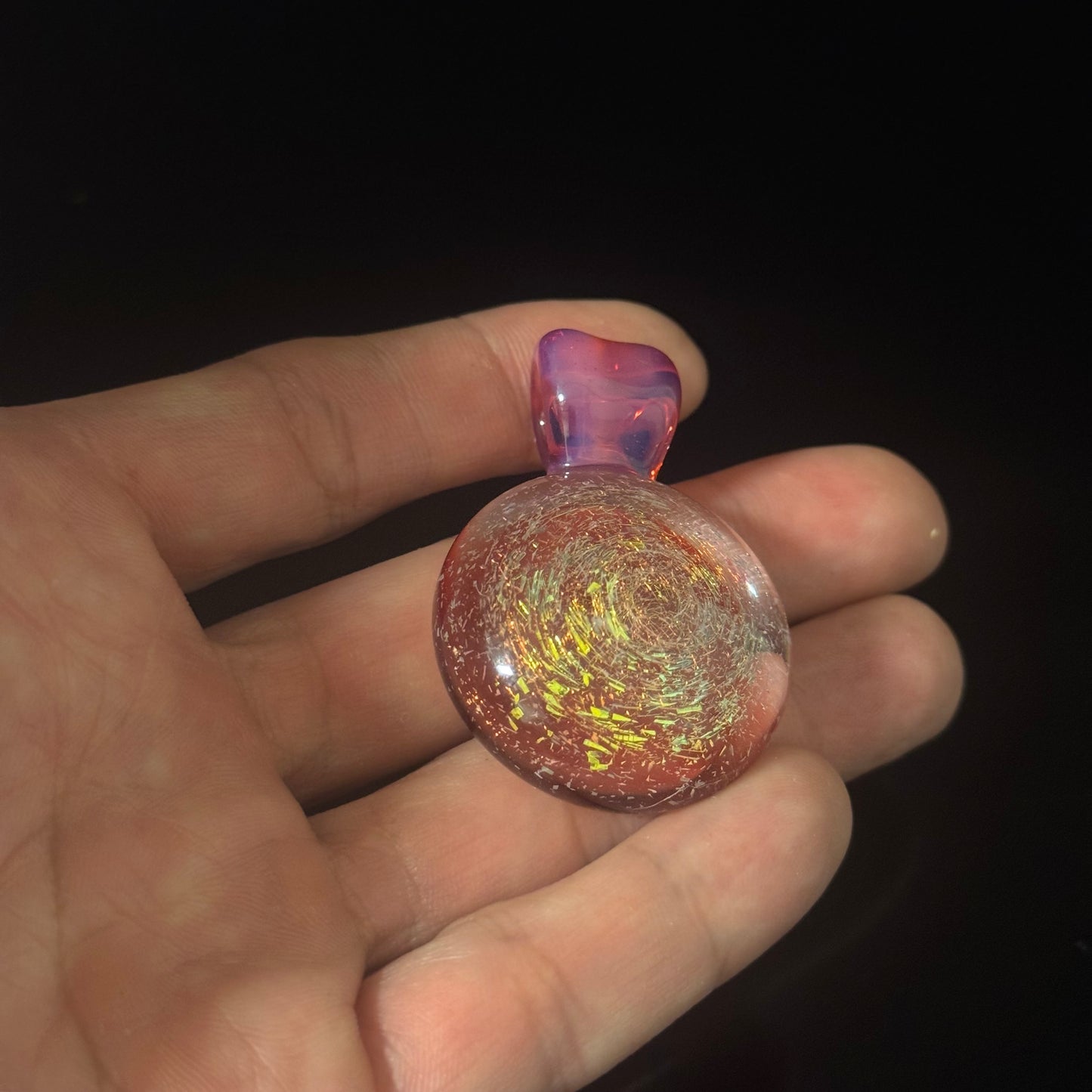 Red Dichro Glass Pendant Necklace Hand Made Pink Bail Loop