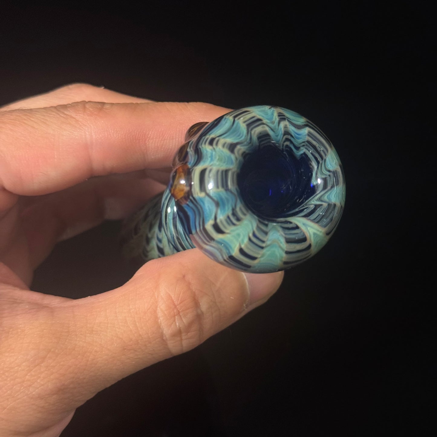 Heavy Cobalt Blue Silver Fumed Glass Heady Chillim Pipe Hand Blown