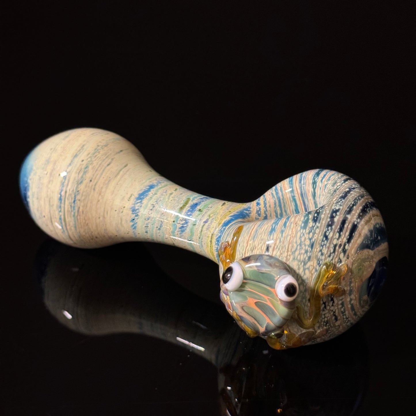 Frog Sculpture on a Multicolor wrapped Glass Pipe, Heady Hand Blown