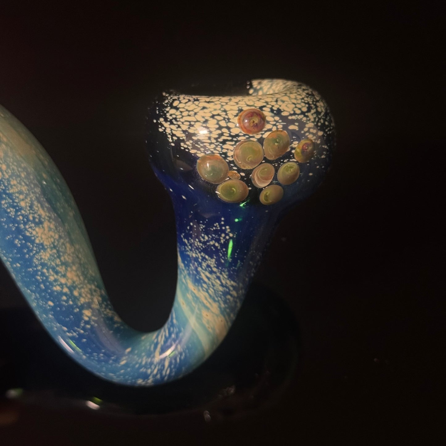 Galaxy Space Silver Fumed Green Blue Glass Sherlock Pipe, Heady Hand Blown