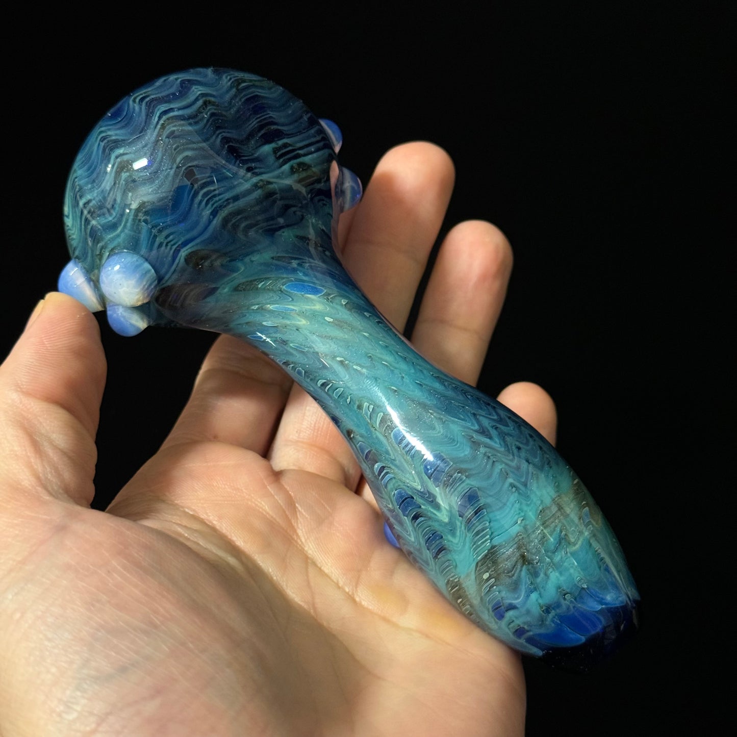 Blue Cobalt Wrapped Color Glass Heady Pipe Hand Blown