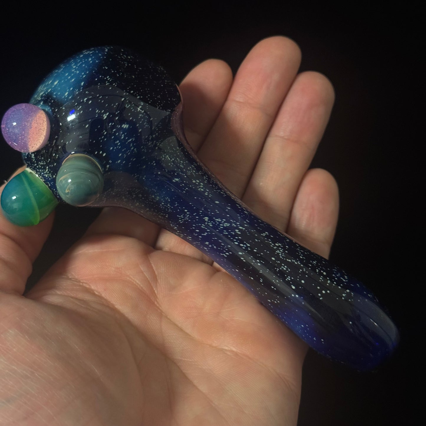Blue with Slyme Space Galaxy Nebula Glass Pipe Silver Fumed Glass Pipe, Heady Hand Blown