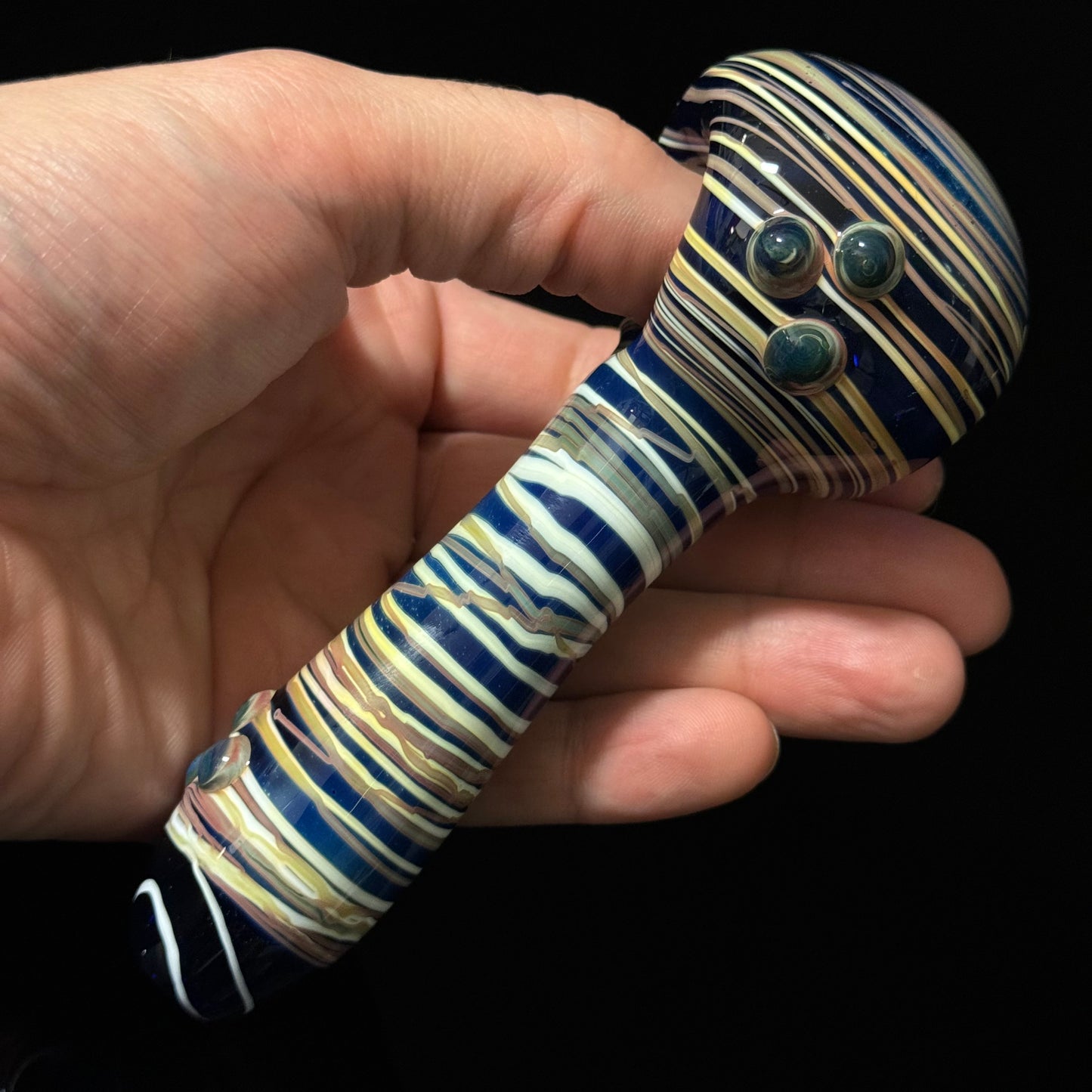 Blue Cobalt Wrapped Color Glass Heady Pipe Hand Blown