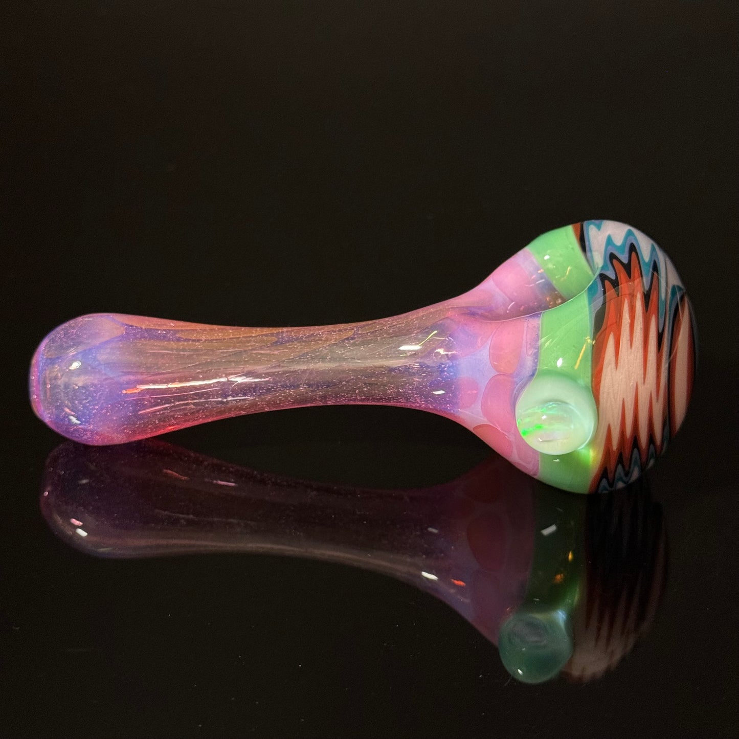 Full pink Slyme & Slyme Color Linework Glass Pipe, Heady Hand Blown with An Opal