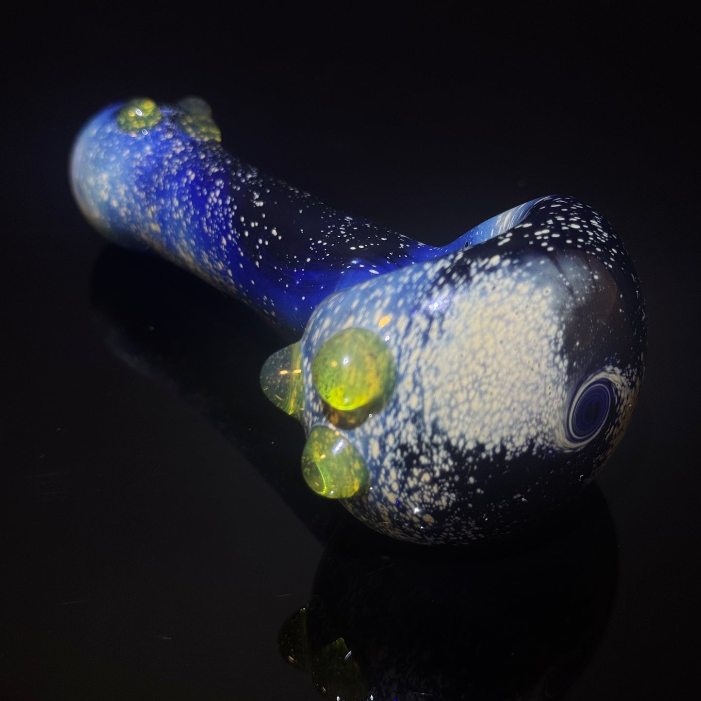 Galaxy Pipe Cobalt Space Pipe W/ Color Change Marbles - Slyme to Pink Slyme Fumed Cobalt Glass Pipe, Heady Hand Blown