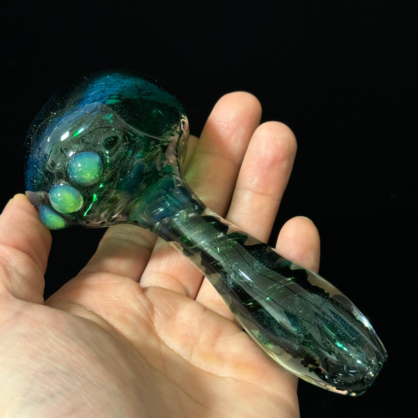 Inside out Sparkle Black & Green Glass Pipe Heady Pipe Hand Blown Extra Thick