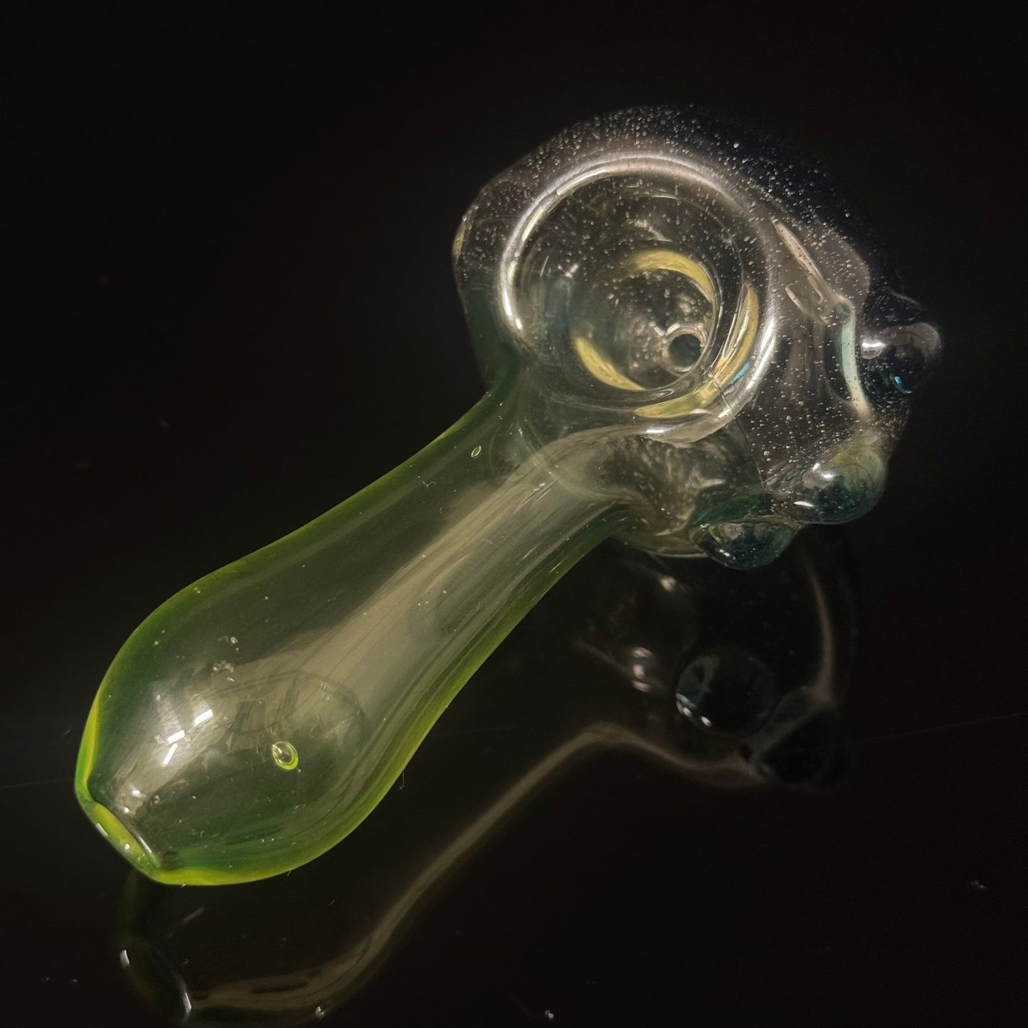 UV Glow Glass Pipe, with a Blue Sparkle Cap, Heady Hand Blown