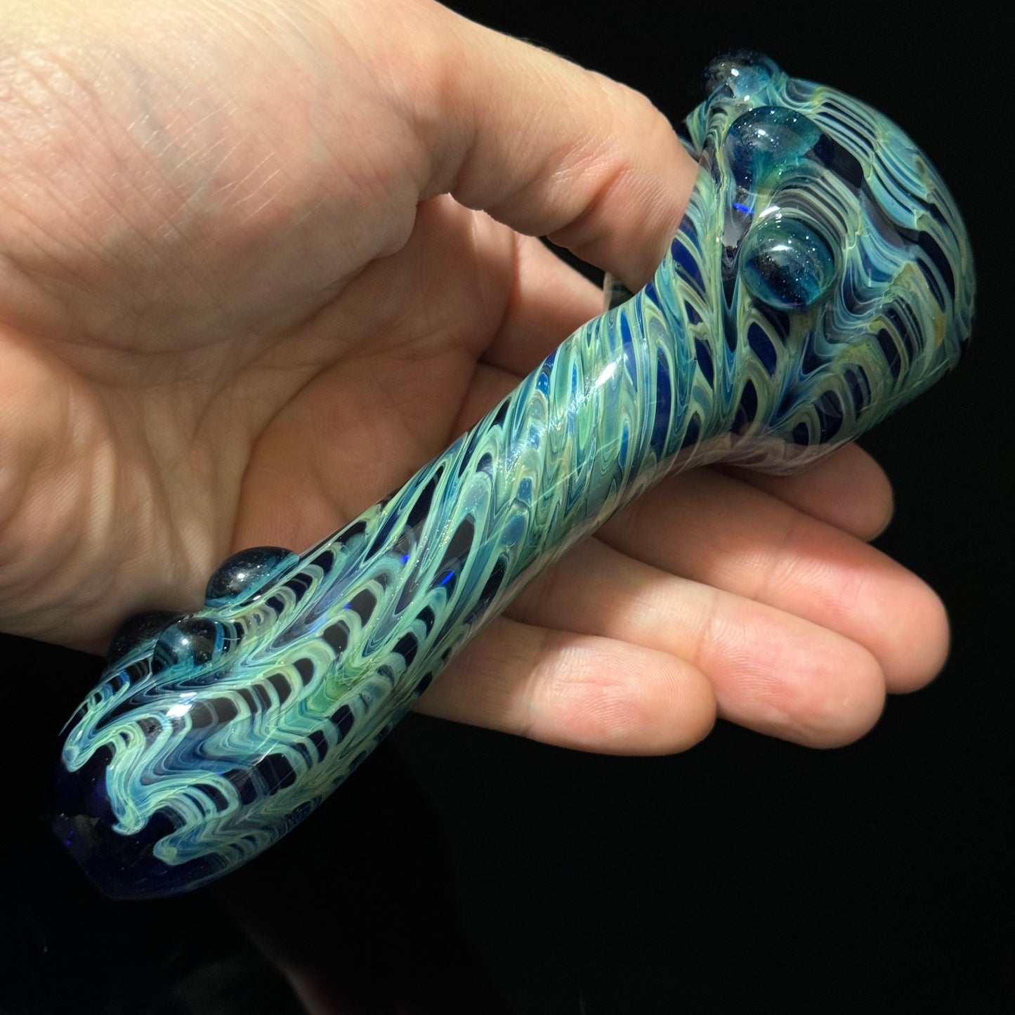 Blue Cobalt Wrapped Color Glass Heady Pipe Hand Blown