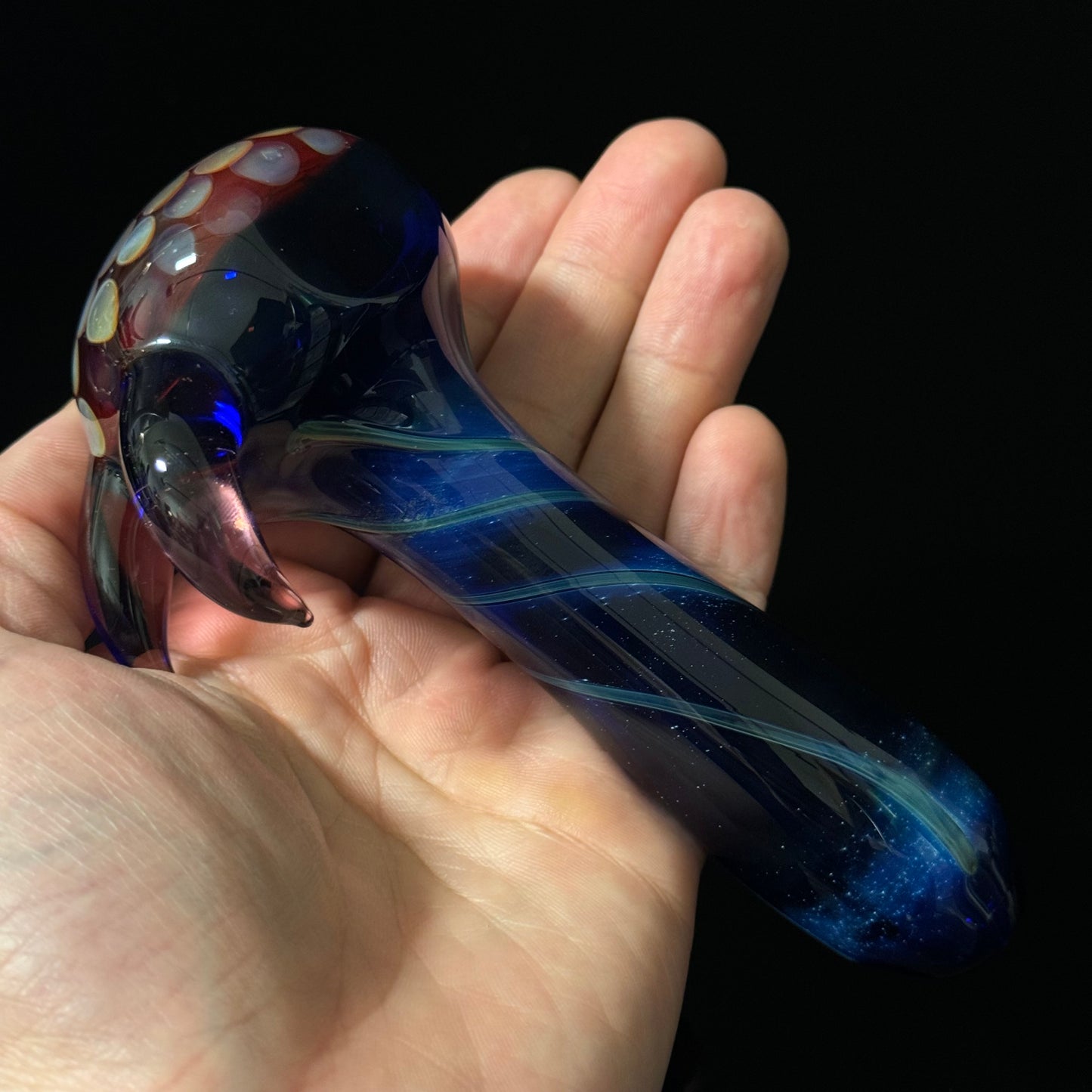 Blue Amber Honeycomb Glass Heady Pipe Hand Blown